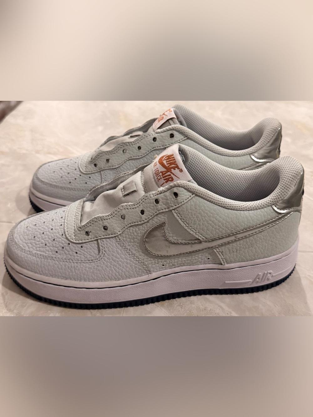 Nike Kids' Air Force 1 Low - Light Gray with silver Nike Logo